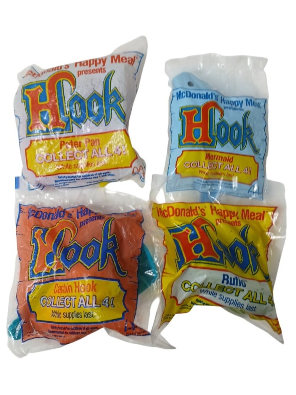 McDonalds Happy Meal Hook Toys Complete Set Of 4 Unused Sealed Packages #D-4